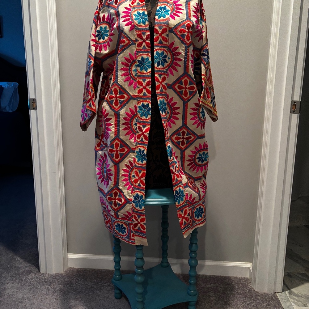 Colorful, long coat, Shannon Passero